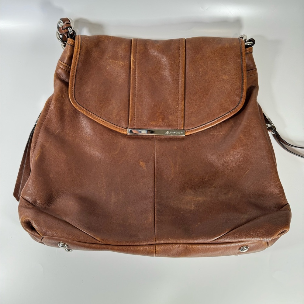 B.MAKOWSKY SOFT GENUINE LEATHER TOTE SHOULDER BAG HANDBAG PURSE BRNT ORANGE